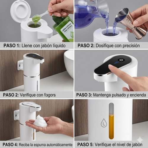 Dispensador de Jabón Automático sin Contacto – Sensor Inteligente, Recargable USB-C, Espuma Ajustable y Montaje en Pared