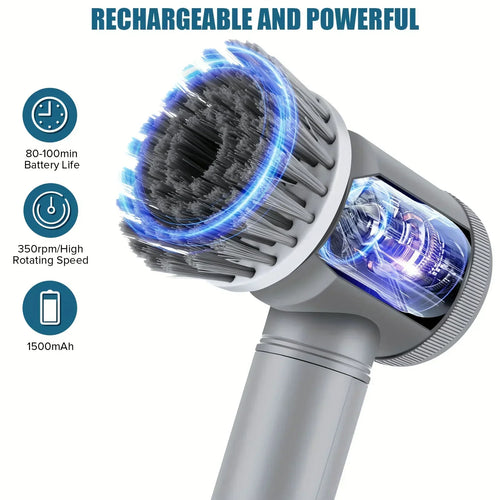 Cepillo Eléctrico Giratorio de Limpieza – Power Scrubber Inalámbrico con 5 Cabezales, Limpieza Profunda para Baño y Hogar